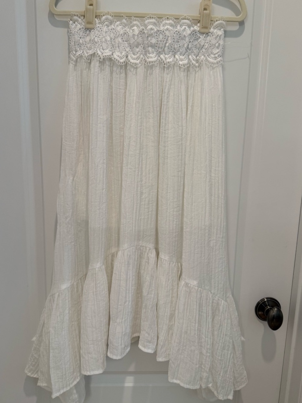 Women's White Boho Crochet Waist Maxi Skirt-NWOT